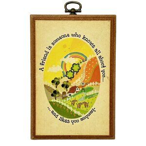 Roberta McDowell Rainbow Farm Art Wooden Wall Plaque Small 6 x 4 In Cottagecore